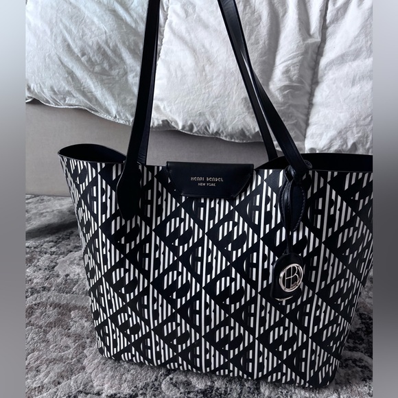 Vintage Henri Bendel Logo Tote Bag Black white and brown print - Picture 1 of 6